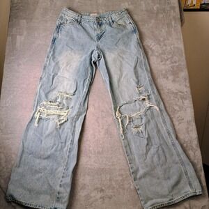 PacSun Casey Low Rise Baggy Jeans Womens 25 Blue Wide Leg 27x29 Distressed